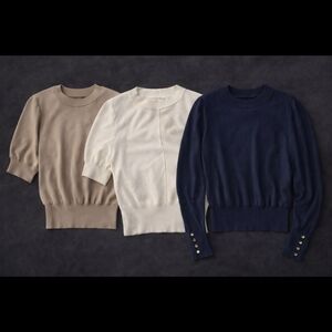 Three (3) Tops: Cream, Beige, & Blue Sweater Top